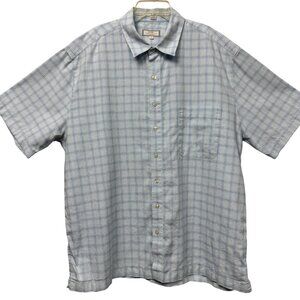 Old Navy Men’s Windowpane Plaid Button Up Shirt Short Sleeve XL Blue